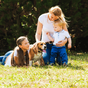 mother with her two children and a dog in Atlanta